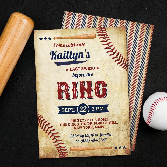 Letztes Swing vor dem Ring! Baseball-Brautparty Einladung (Von Creator hochgeladen)