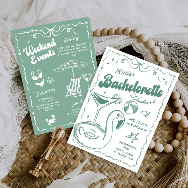 Letztes Toast Green Beach Bachelorette Wochenende Einladung (Von Creator hochgeladen)