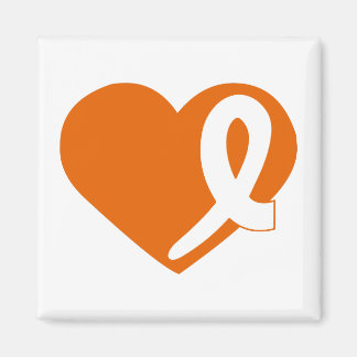 Leucémie Cancer Orange Coeur ruban carré aimant