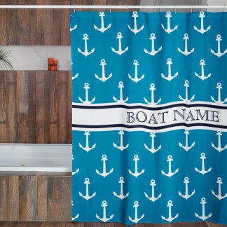 Leuchtblauer Ankermuster Nautical Boat Name Duschvorhang