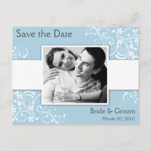 Leuchtblauer Blumenwirbel Save the Date Foto Cards