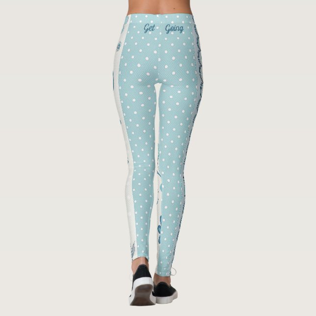 Leuchtblauer Polka-Dot und Blumenmuster Leggings (Rückseite)