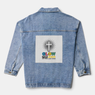 Leuchte für Jesus Christliches Kreuz Licht-Shirt-D Jeansjacke