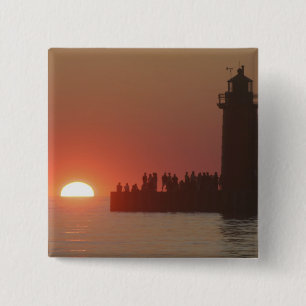 Leuchte Leuchtturm Sonnenuntergang Silhouette im S Button