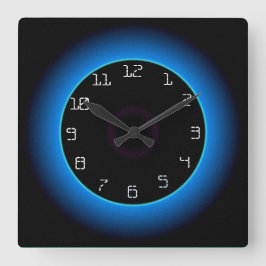 Leuchtend blau/Aqua auf schwarz> Wall-Uhr Quadratische Wanduhr