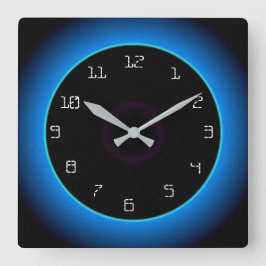Leuchtend blau/Aqua auf schwarz> Wall-Uhr Quadratische Wanduhr