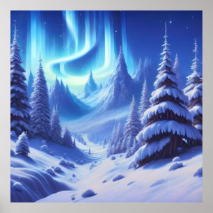 leuchtend blauer Winterhintergrund mit tiefgefrore Poster