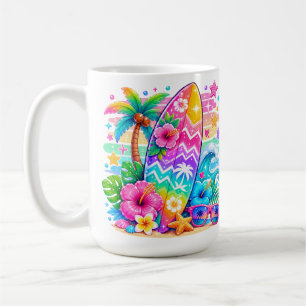 LEUCHTEND BUNTE SOMMER-SURFBOAT-BLUMEN KAFFEETASSE