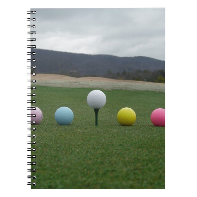 leuchtend farbige Golfbälle auf einem Berg Notizblock (Vorderseite)