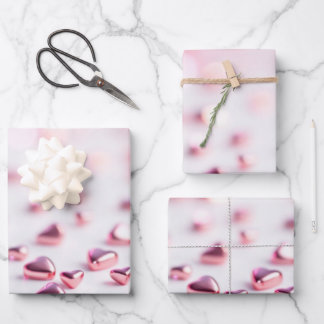 leuchtend rosa Herzen Unscharfer Hintergrund Geschenkpapier Set