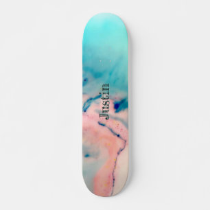 leuchtend rosa und blaue Alkoholfarbe Aquarell Skateboard