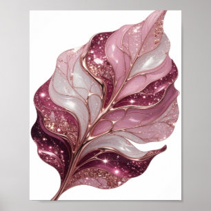 LEUCHTEND ROSA UND WEIßES BLATT MIT GLITZERNDEN ST POSTER
