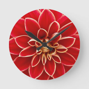 Leuchtend rote Dahlienblume Runde Wanduhr