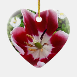 leuchtend rote Tulpe Keramik Ornament