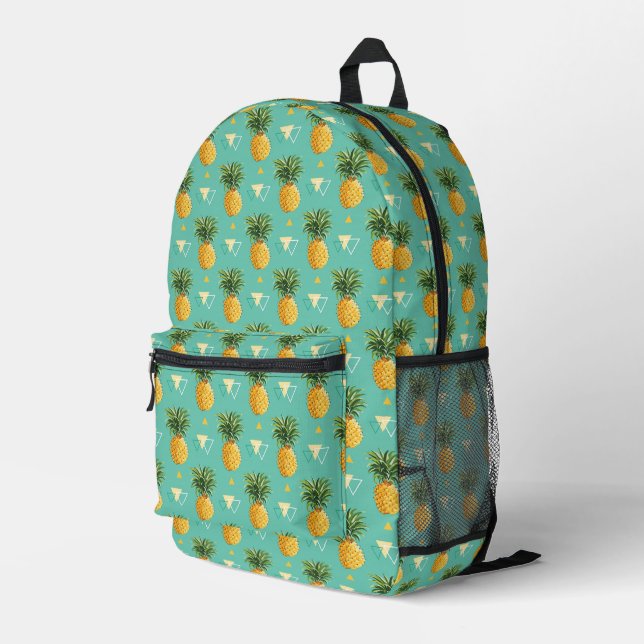 Leuchtende Ananas auf geometrischem Muster Bedruckter Rucksack (Rückseitige Ecke Rechts)