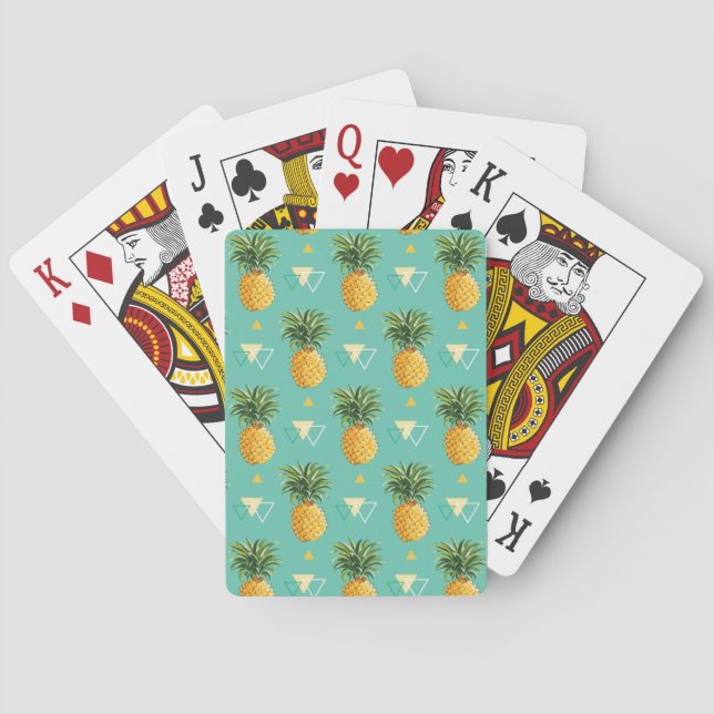 Leuchtende Ananas auf geometrischem Muster Spielkarten (Rückseite)