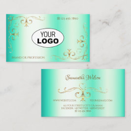 Leuchtende Aquamarine Gold Verziert Corner Border Visitenkarte