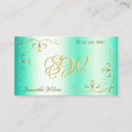 Leuchtende Aquamarine Gold Verziert Corner Border  Visitenkarte