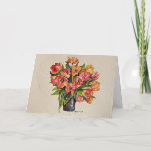 leuchtende Aquarelltulips + Freundschaftsnachricht Karte