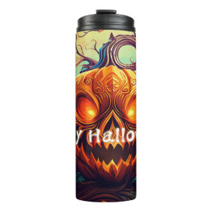 Leuchtende Augen Jack-o-Lantern Halloween-Kunst Thermosbecher