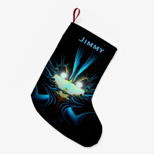 Leuchtende Augen Leuchtende blaue Kreatur Kleiner Weihnachtsstrumpf