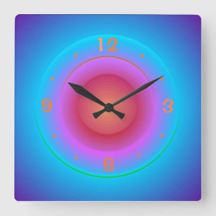 Leuchtende blaue aqua orange rosa Ringe>Wanduhr Quadratische Wanduhr