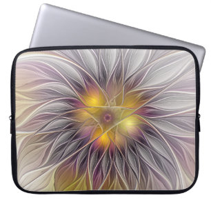 Leuchtende Bunte Blume, Abstrakte Moderne Fraktal Laptopschutzhülle