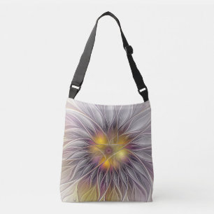 Leuchtende Bunte Blume, Abstrakte Moderne Fraktal Tragetaschen Mit Langen Trägern