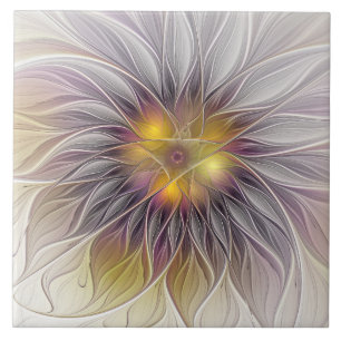 Leuchtende Bunte Blume, Abstrakte Moderne Fraktale Fliese