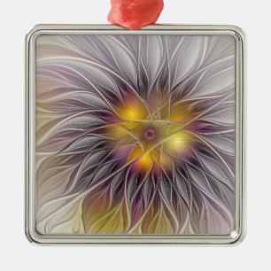Leuchtende Bunte Blume, Abstrakte Moderne Fraktale Ornament Aus Metall