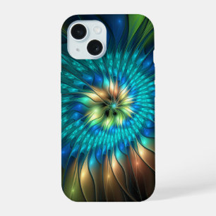 Leuchtende Fantasie-Blume, buntes Abstraktes Frakt iPhone 15 Hülle