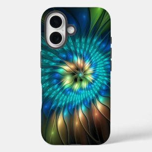Leuchtende Fantasie-Blume, buntes Abstraktes Frakt iPhone 16 Hülle