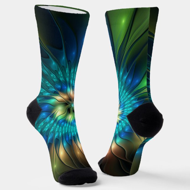 Leuchtende Fantasie-Blume, buntes Abstraktes Frakt Socken (Gewinkelt)