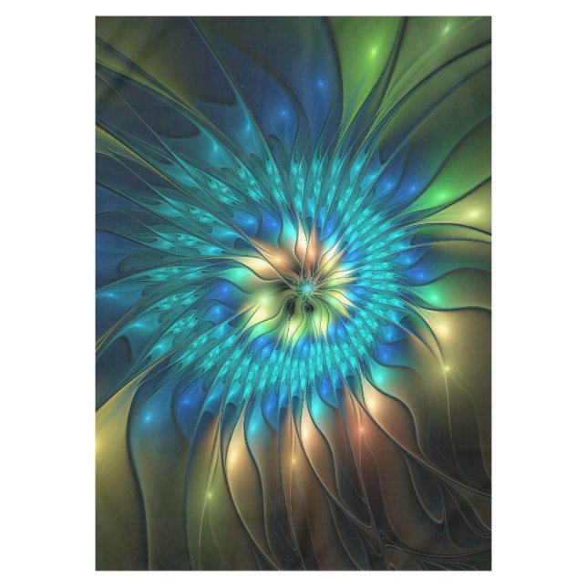 Leuchtende Fantasie-Blume, buntes Abstraktes Frakt Tischdecke (Vorderseite)