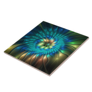 Leuchtende Fantasy-Blume, farbenfrohes abstraktes Fliese