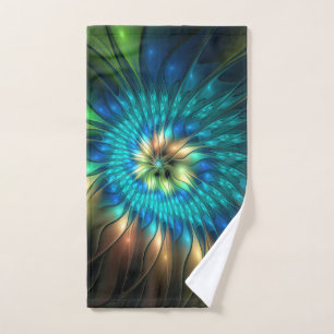 Leuchtende Fantasy-Blume, farbenfrohes abstraktes Handtuch