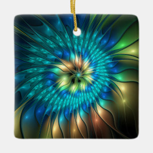Leuchtende Fantasy-Blume, farbenfrohes abstraktes Keramikornament