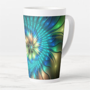 Leuchtende Fantasy-Blume, farbenfrohes abstraktes Milchtasse