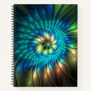 Leuchtende Fantasy-Blume, farbenfrohes abstraktes  Notizbuch