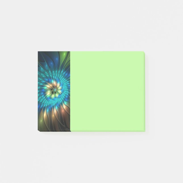 Leuchtende Fantasy-Blume, farbenfrohes abstraktes  Post-it Klebezettel (Vorderseite)