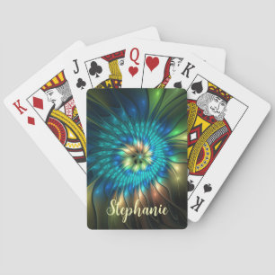 Leuchtende Fantasy-Blume, farbenfrohes abstraktes Spielkarten