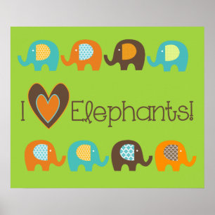 Leuchtende Farben Ich Liebe Elefanten Kinderzimmer Poster