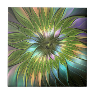 Leuchtende farbenfrohe Fantasy-Blumen-Fraktal-Kuns Fliese