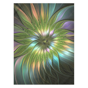 Leuchtende farbenfrohe Fantasy-Blumen-Fraktal-Kuns Tischdecke