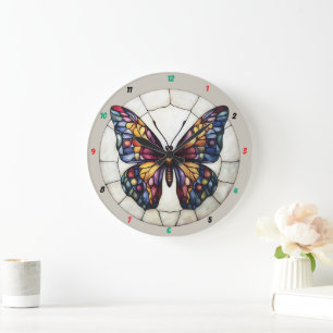 Leuchtende Flügel" - verklebte Glasschmetterlinge Große Wanduhr