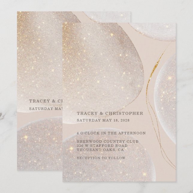 Leuchtende Goldblume und Blush Fawn Shimmer Hochze Einladung (Vorne/Hinten)