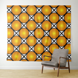 Leuchtende goldene Punkte Schwarz-Weiß-Gittermuste Wandteppich