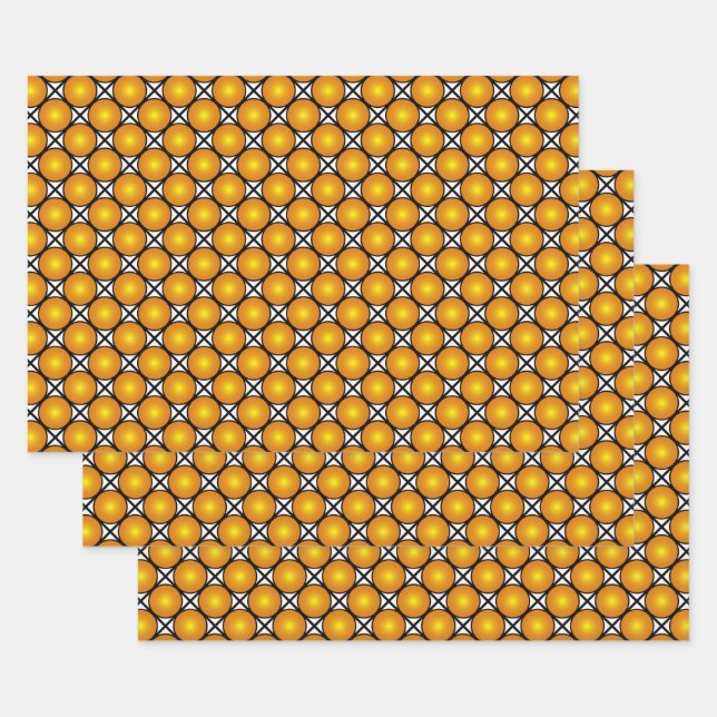 Leuchtende goldene Punkte Schwarz-weißes Gittermus Geschenkpapier Set (Set)
