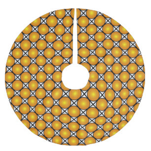 Leuchtende goldene Punkte Schwarz-weißes Gittermus Polyester Weihnachtsbaumdecke
