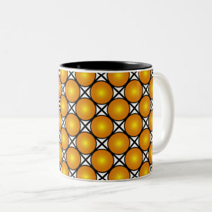 Leuchtende goldene Punkte Schwarz-weißes Gittermus Zweifarbige Tasse